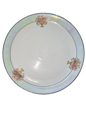 Vintage Bavaria Porcelain Plate With Iridescent Finish & Floral Basket Design 12